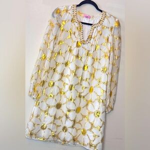 Lilly Pulitzer Silk Mini Dress, Gold White, Size 2